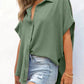 🔥Hot Sale 50% OFF🔥Women's Casual Button Short Sleeve Slit Hem Shirt Solid Color Tops cetaut