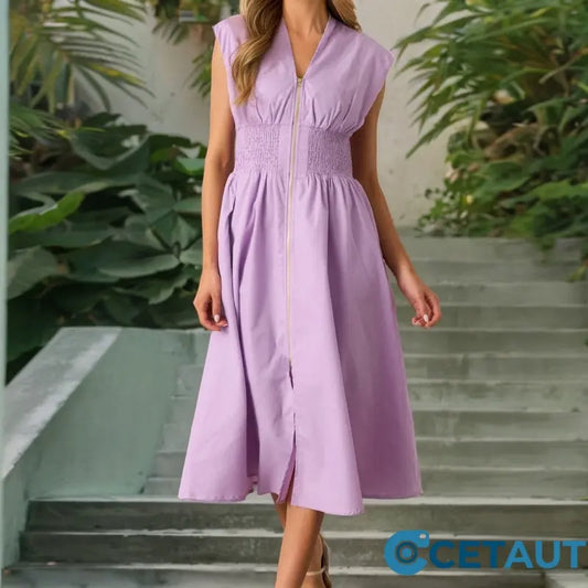 Elegantes Maxikleid mit V-Ausschnitt und Schlitz für Damen cetaut