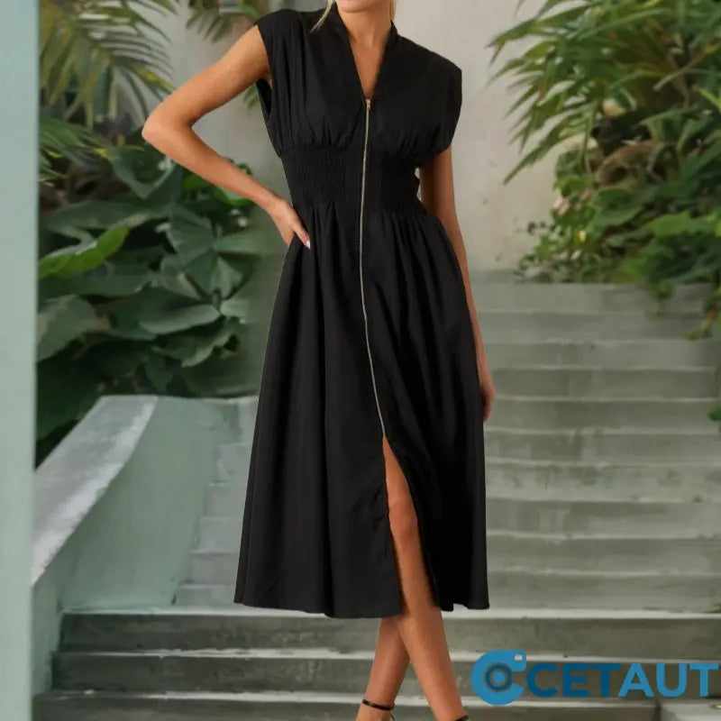 Elegantes Maxikleid mit V-Ausschnitt und Schlitz für Damen cetaut