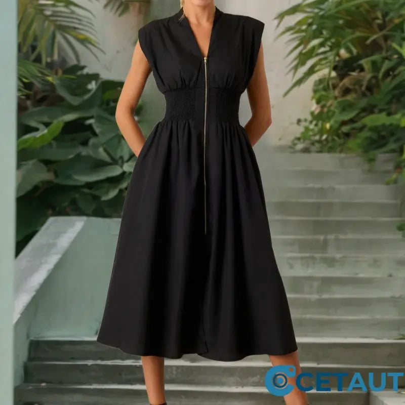 Elegantes Maxikleid mit V-Ausschnitt und Schlitz für Damen cetaut