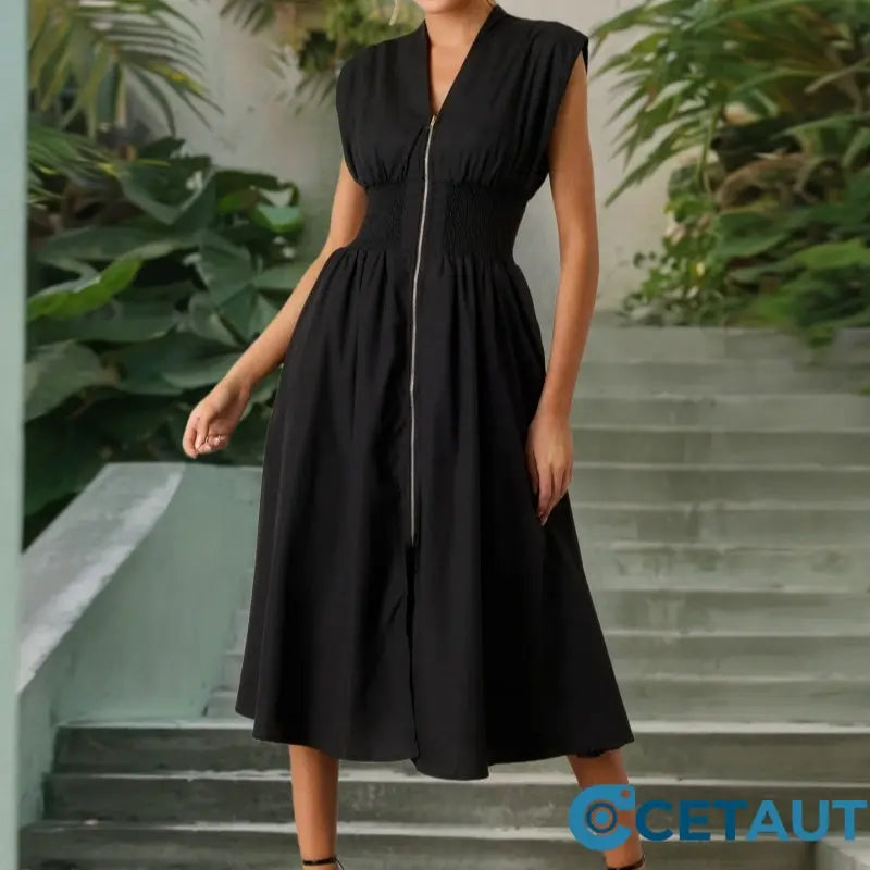 Elegantes Maxikleid mit V-Ausschnitt und Schlitz für Damen cetaut