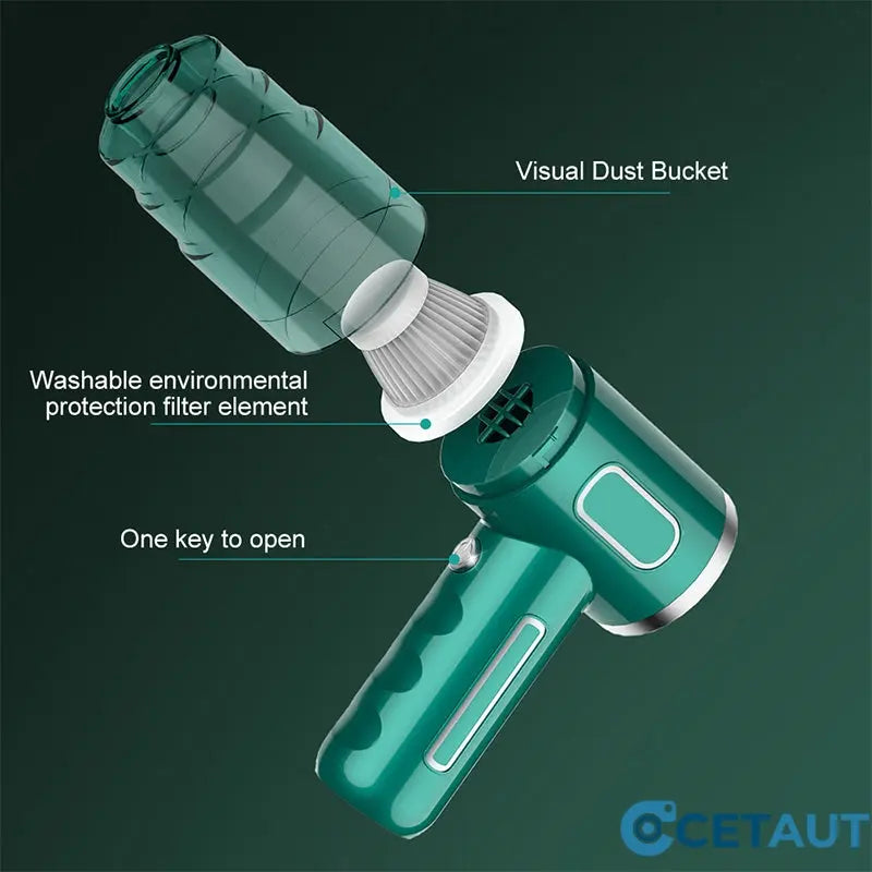 120W Super-Starker kabelloser Auto-Staubsauger - wiederaufladbarer Handstaubsauger mit Zyklon-Saugkraft - mühelose, ultra-portable Autoreinigungslösung für unterwegs cetaut