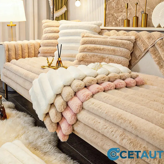 Kaninchen Pelz Anti-Rutsch Plüsch Sofa Abdeckung cetaut