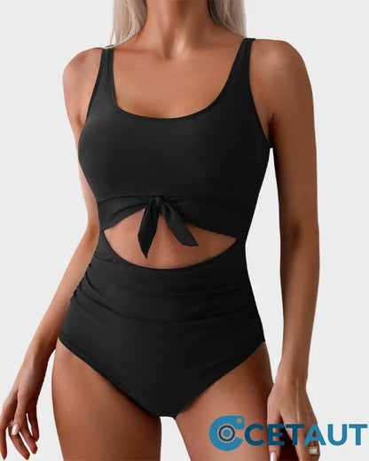 🏖️2025 Sommer-Hot-Sale - 50% Rabatt💓Einteiliger Badeanzug mit gerafftem Knoten und Bauchkontrolle🩱 cetaut