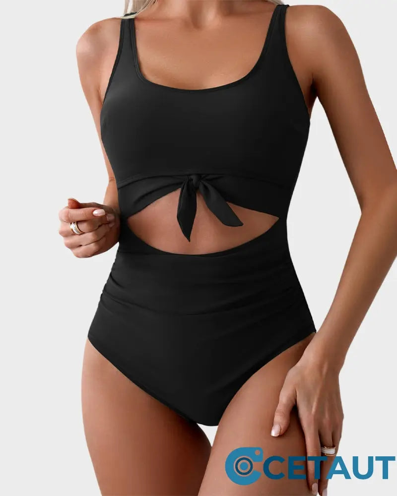 🏖️2025 Sommer-Hot-Sale - 50% Rabatt💓Einteiliger Badeanzug mit gerafftem Knoten und Bauchkontrolle🩱 cetaut