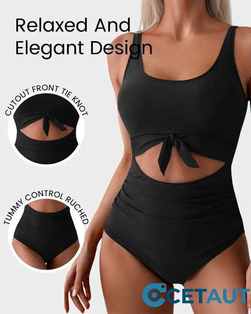🏖️2025 Sommer-Hot-Sale - 50% Rabatt💓Einteiliger Badeanzug mit gerafftem Knoten und Bauchkontrolle🩱 cetaut