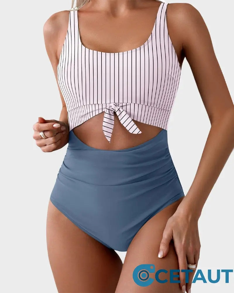 🏖️2025 Sommer-Hot-Sale - 50% Rabatt💓Einteiliger Badeanzug mit gerafftem Knoten und Bauchkontrolle🩱 cetaut