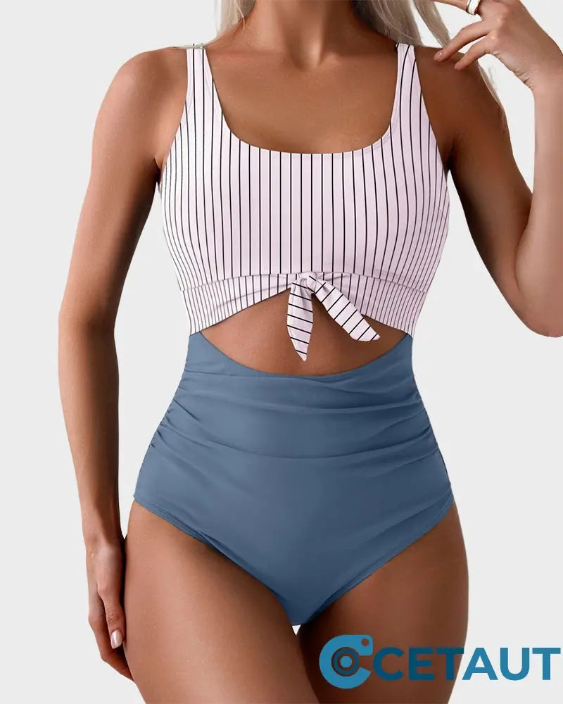 🏖️2025 Sommer-Hot-Sale - 50% Rabatt💓Einteiliger Badeanzug mit gerafftem Knoten und Bauchkontrolle🩱 cetaut