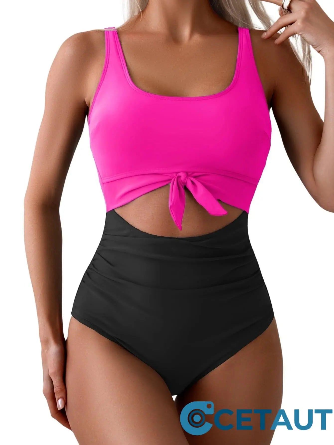 🏖️2025 Sommer-Hot-Sale - 50% Rabatt💓Einteiliger Badeanzug mit gerafftem Knoten und Bauchkontrolle🩱 cetaut