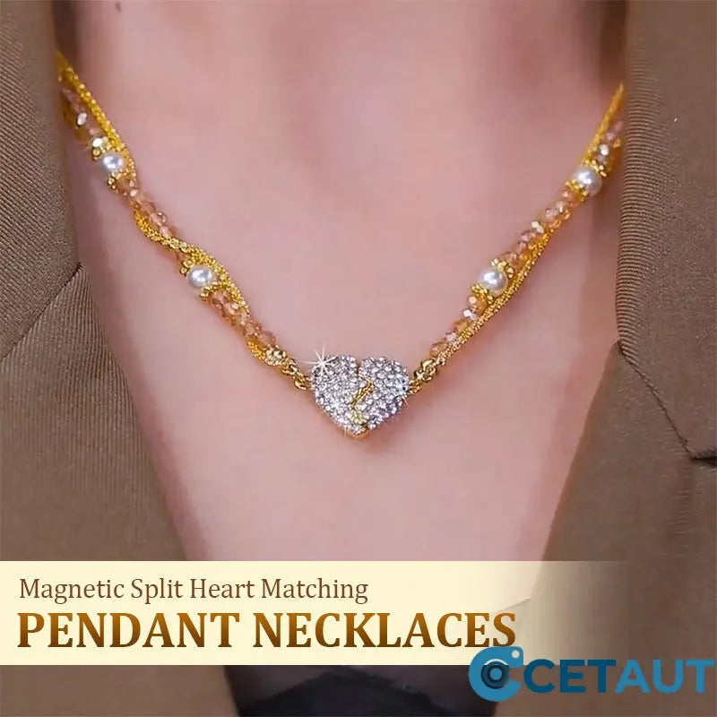 Magnetic Split Heart Matching Pendant Necklaces cetaut