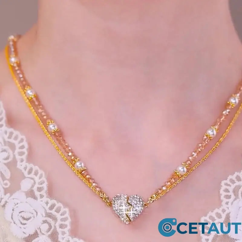 Magnetic Split Heart Matching Pendant Necklaces cetaut