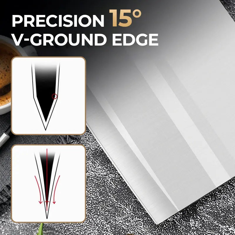 ✨ Professionelles Küchenmesser mit 15° V-Schliff – Härtebehandelt, ergonomisch & antihaft! Perfekt für präzises Schneiden, Würfeln & Hacken. Jetzt mit 30-Tage-Geld-zurück-Garantie cetaut