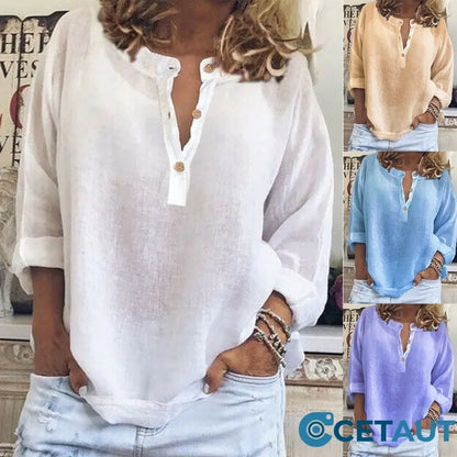 🎉 Zeitlich begrenzte Sonderangebote! ⏰Damen Baumwollmischgewebe Casual Atmungsaktiv Langarm-Shirt cetaut