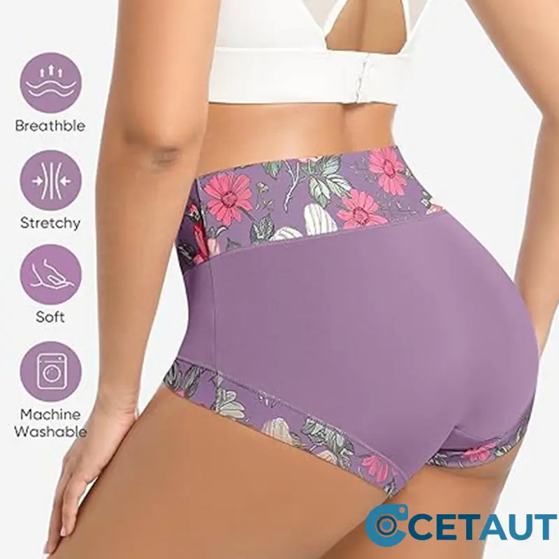 🌺 Damen High Waisted Baumwoll Slip Set – Blumenbedruckte Unterwäsche cetaut