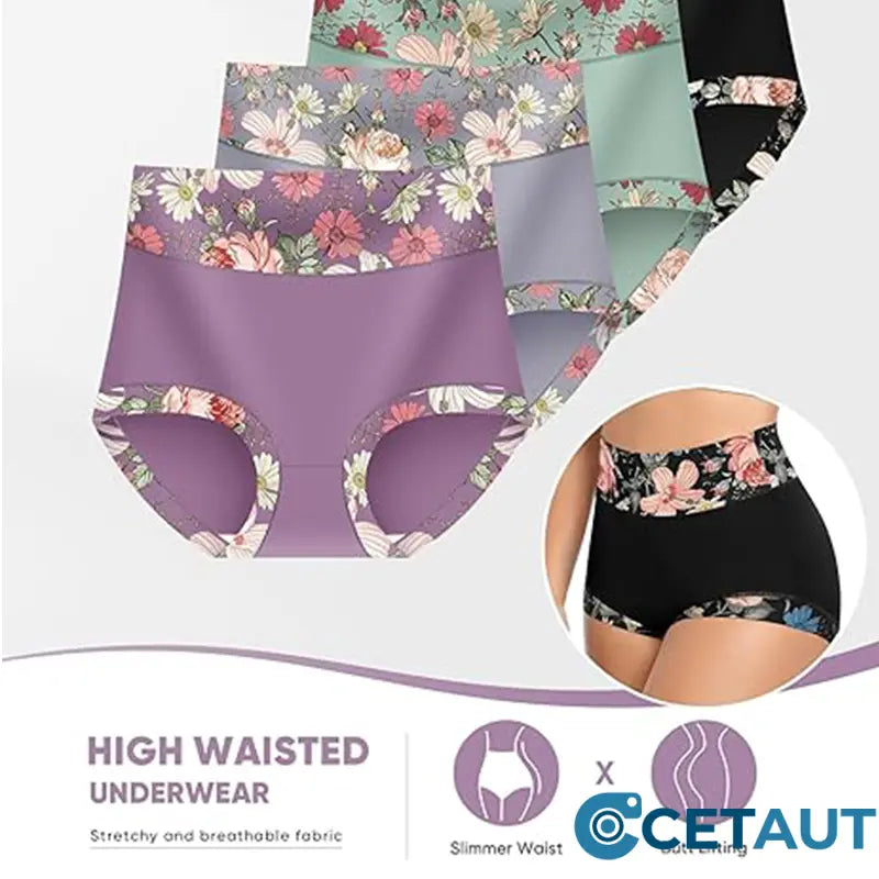 🌺 Damen High Waisted Baumwoll Slip Set – Blumenbedruckte Unterwäsche cetaut