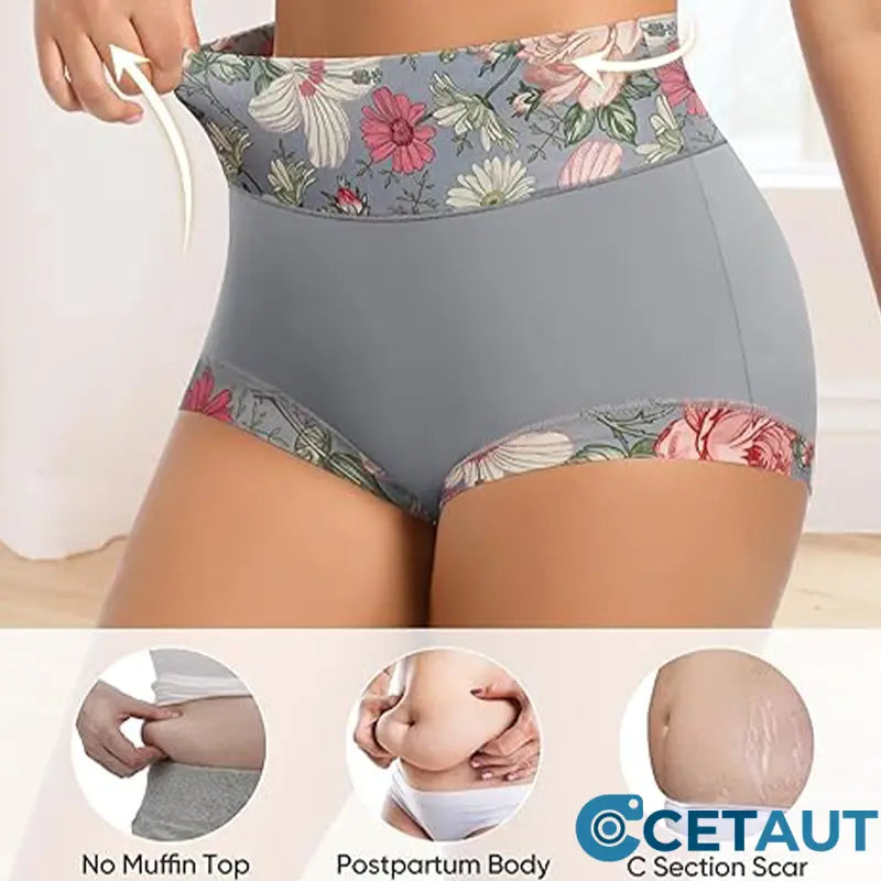 🌺 Damen High Waisted Baumwoll Slip Set – Blumenbedruckte Unterwäsche cetaut