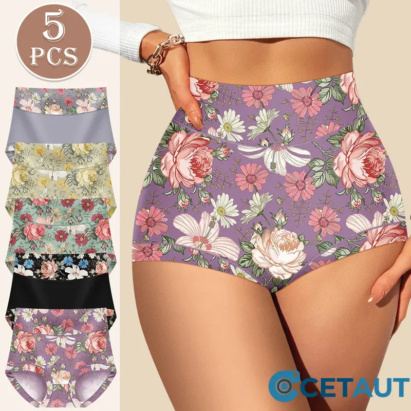 🌺 Damen High Waisted Baumwoll Slip Set – Blumenbedruckte Unterwäsche cetaut