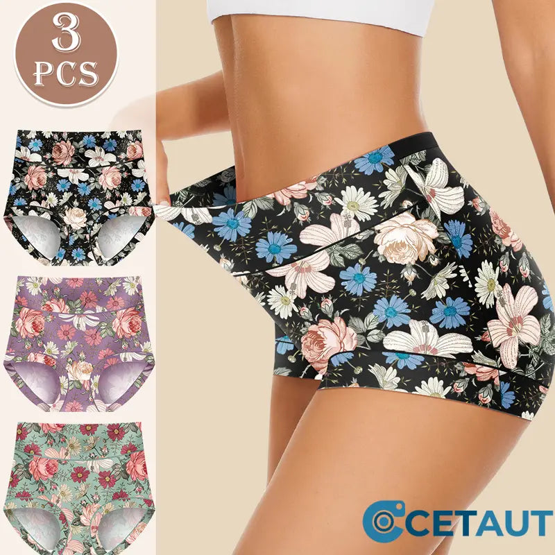 🌺 Damen High Waisted Baumwoll Slip Set – Blumenbedruckte Unterwäsche cetaut