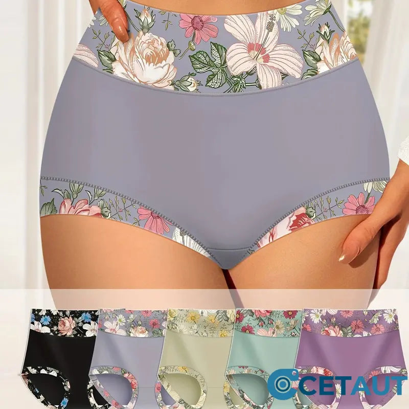 🌺 Damen High Waisted Baumwoll Slip Set – Blumenbedruckte Unterwäsche cetaut