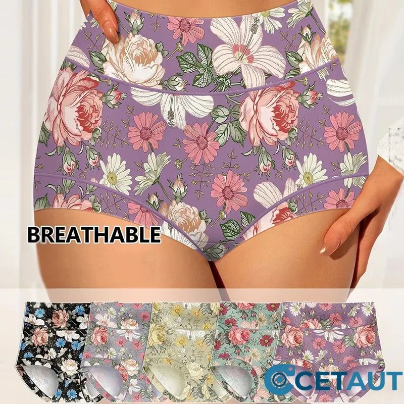 🌺 Damen High Waisted Baumwoll Slip Set – Blumenbedruckte Unterwäsche cetaut