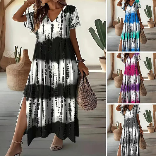 Lässiges Kleid mit Farbverlauf und V-Ausschnitt für Damen cetaut