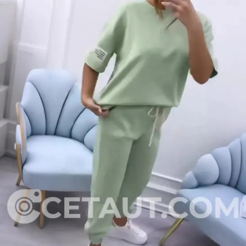 ⏳Zeitlich begrenztes Angebot⏰ Damen Casual Top & Hose in Uni-Farben cetaut