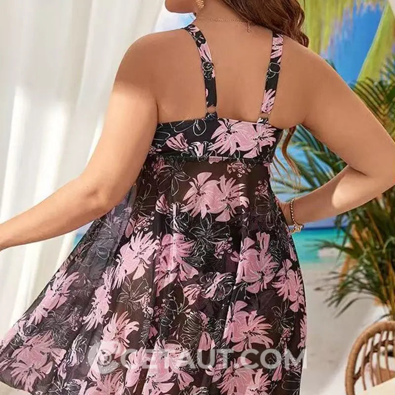 Mesh-Badekleid in großen Größen mit Blumenmuster cetaut
