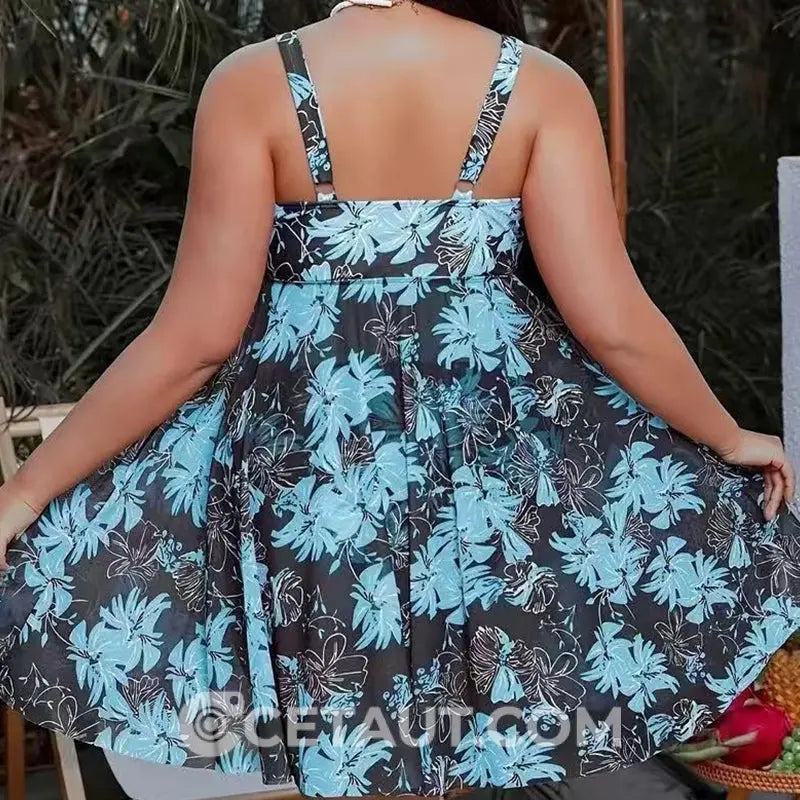 Mesh-Badekleid in großen Größen mit Blumenmuster cetaut
