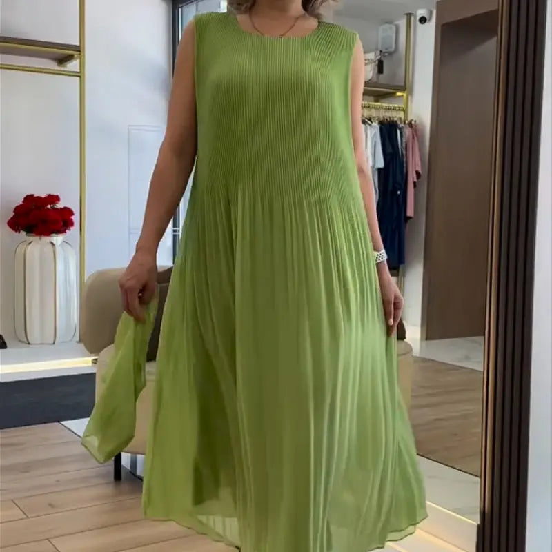 ⏳ LETZTER TAG IM ANGEBOT: 50% Rabatt auf das zweite Produkt💃🏻Ärmelloses Plisseekleid aus Chiffon – Elegant, atmungsaktiv & perfekt für jeden Anlass! 🌿 cetaut
