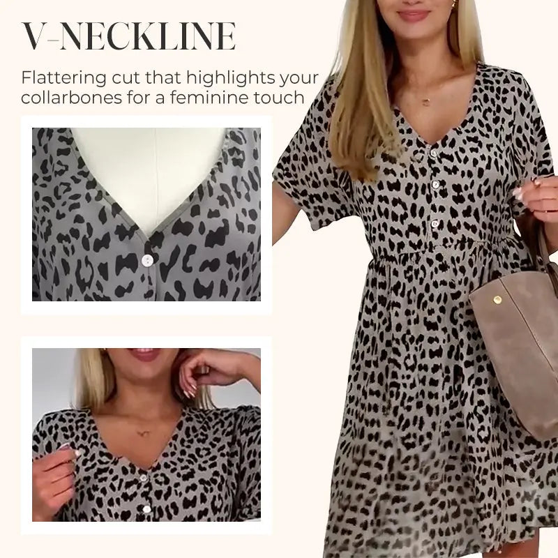 Women's Casual V-Neck Short Sleeve Dress cetaut