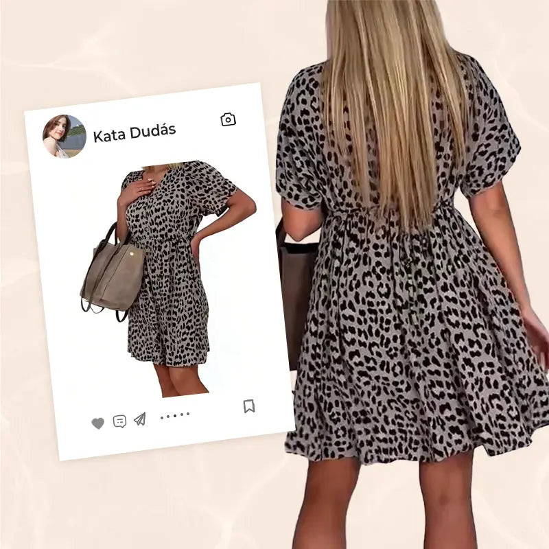 Women's Casual V-Neck Short Sleeve Dress cetaut