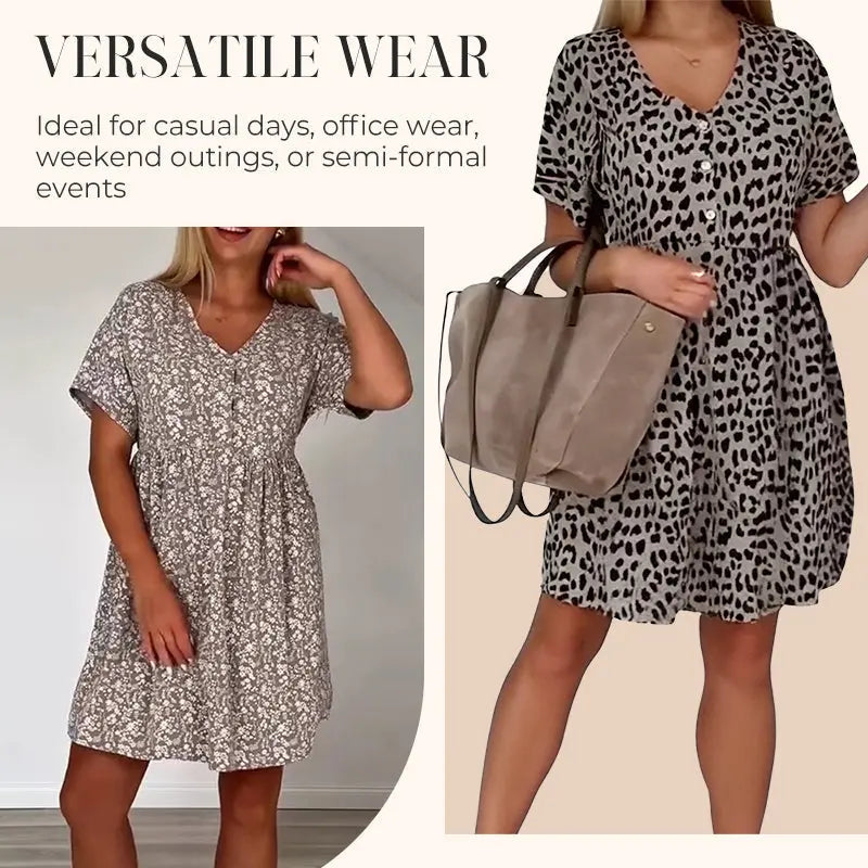 Women's Casual V-Neck Short Sleeve Dress cetaut