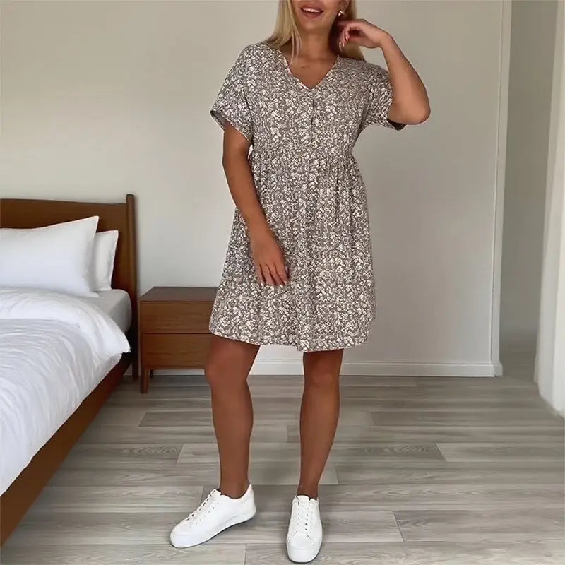 Women's Casual V-Neck Short Sleeve Dress cetaut