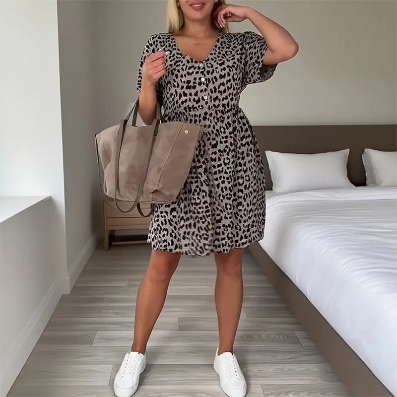 Women's Casual V-Neck Short Sleeve Dress cetaut