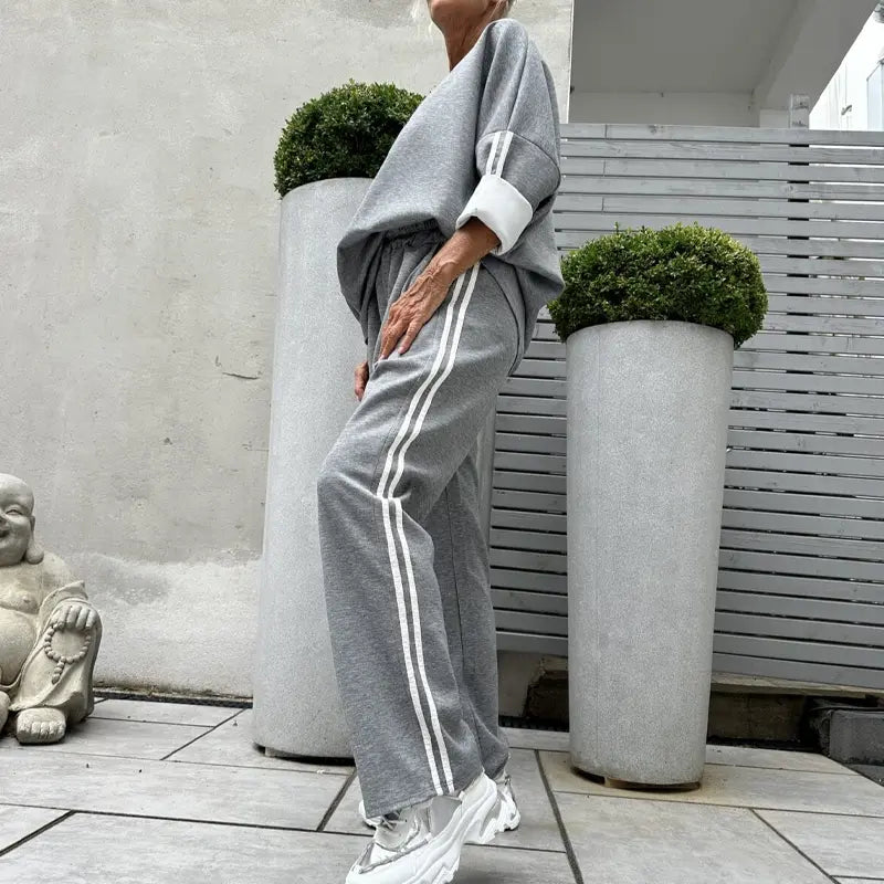 🌸💖 Lässiges Damen-Set aus gestreiften Oberteilen und weiten Hosen, 2-teilig cetaut