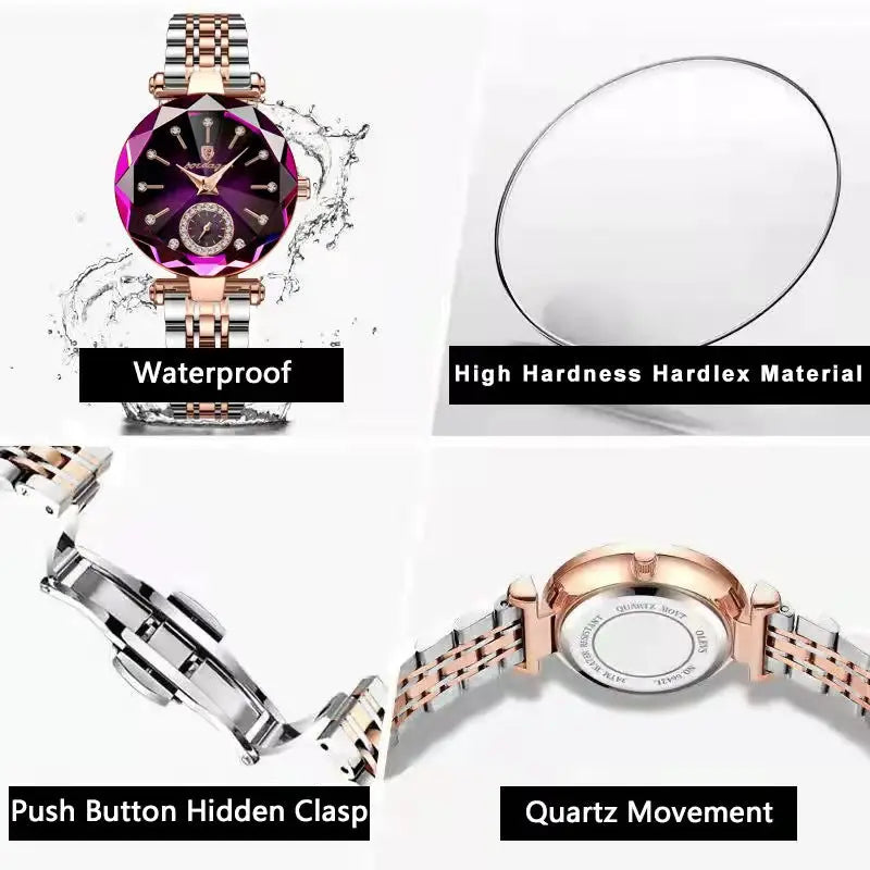 Luxus Uhren für Damen Edelstahl Wasserdicht Quarz Weiblich Armbanduhr Mädchen Geschenk+Box cetaut