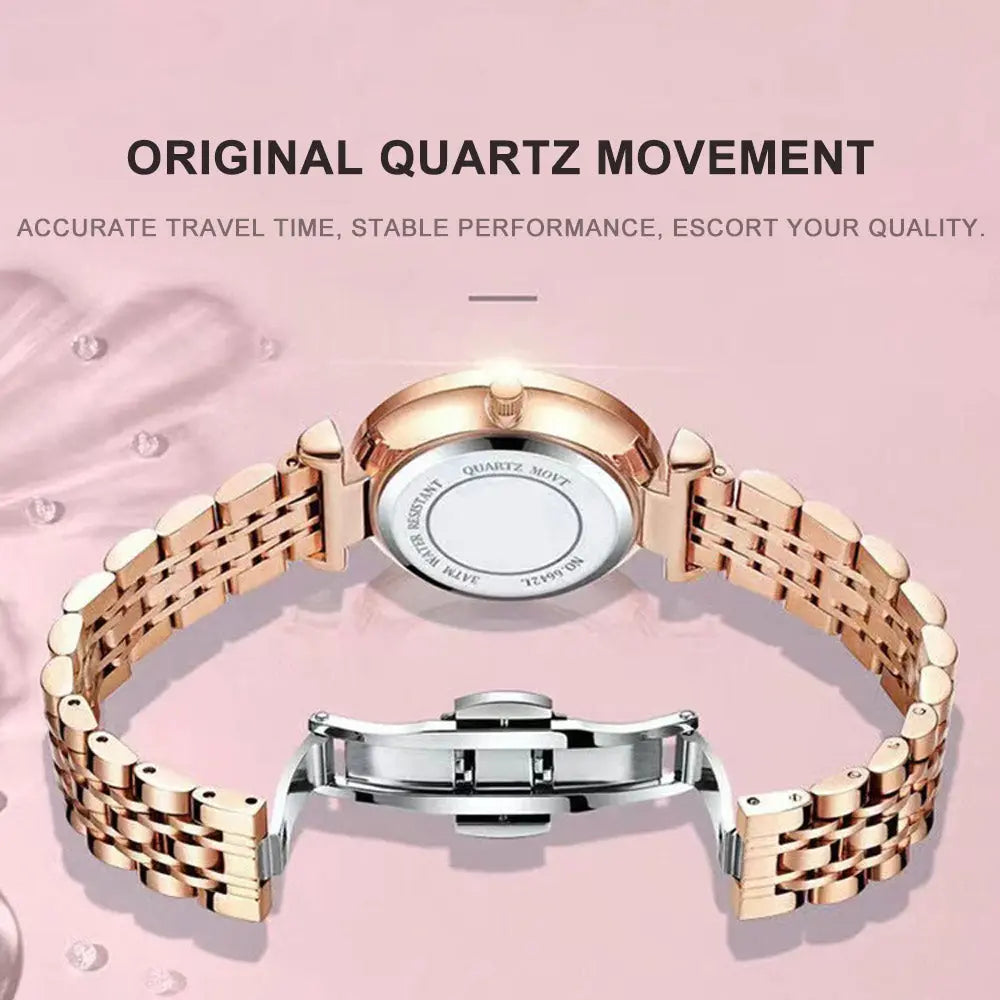 Luxus Uhren für Damen Edelstahl Wasserdicht Quarz Weiblich Armbanduhr Mädchen Geschenk+Box cetaut
