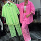 Damen-Zweiteiler: Bluse mit Knopfleiste & Hose cetaut