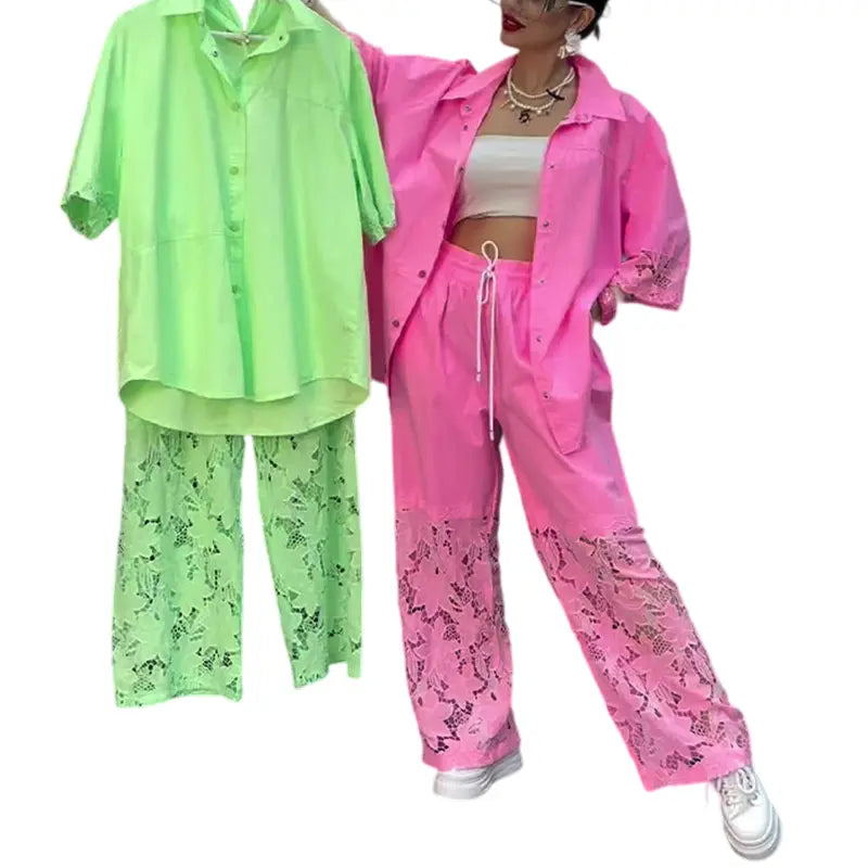 Damen-Zweiteiler: Bluse mit Knopfleiste & Hose cetaut