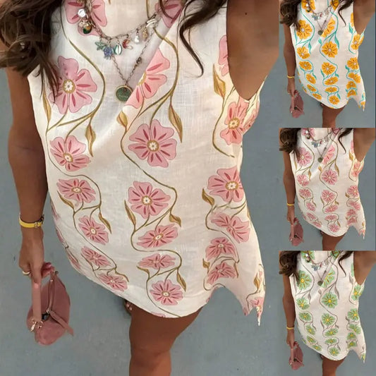 Women's Casual Sleeveless Floral Print Dress cetaut