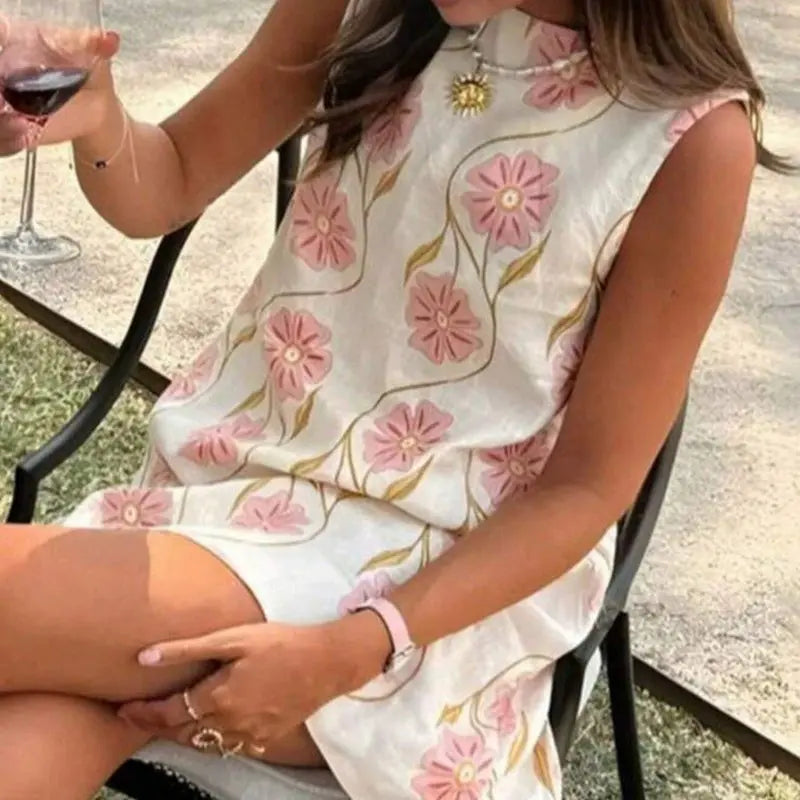 Women's Casual Sleeveless Floral Print Dress cetaut