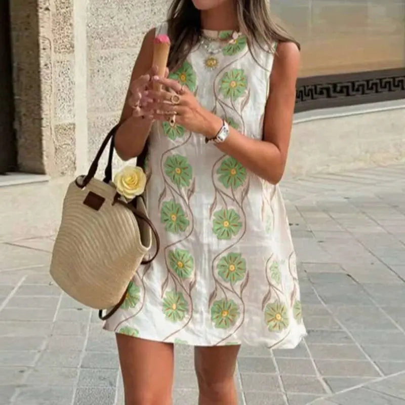 Women's Casual Sleeveless Floral Print Dress cetaut