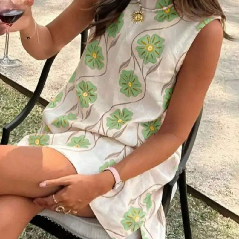 Women's Casual Sleeveless Floral Print Dress cetaut