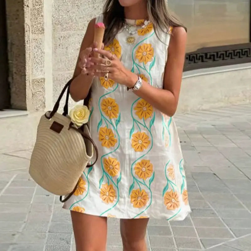 Women's Casual Sleeveless Floral Print Dress cetaut