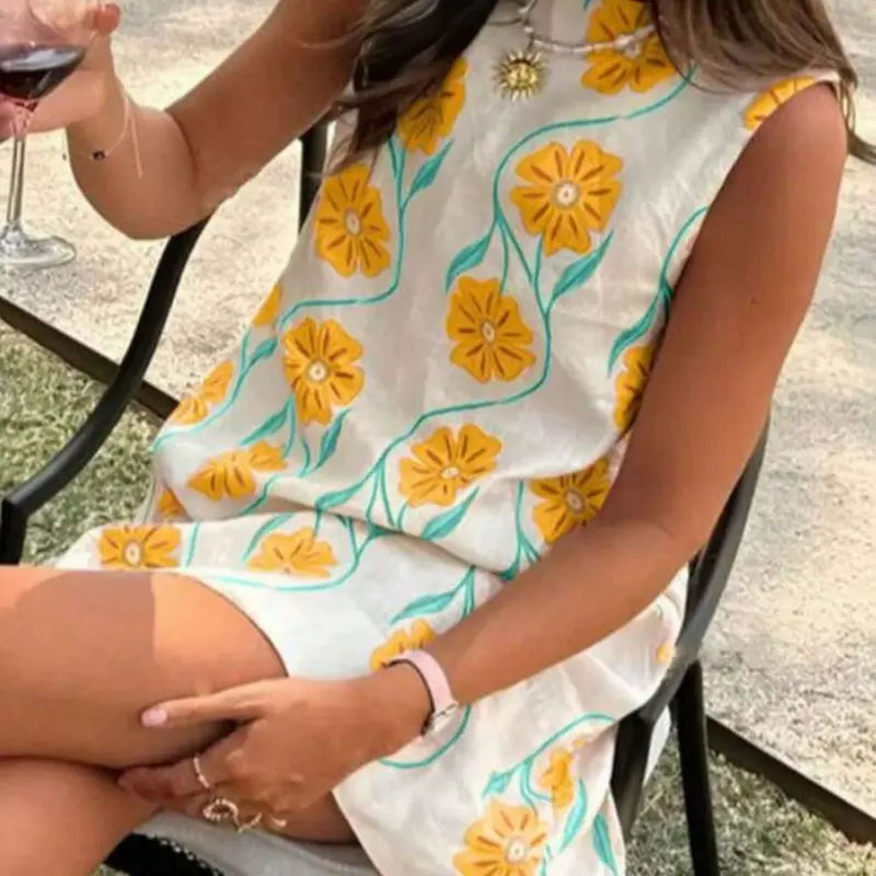 Women's Casual Sleeveless Floral Print Dress cetaut