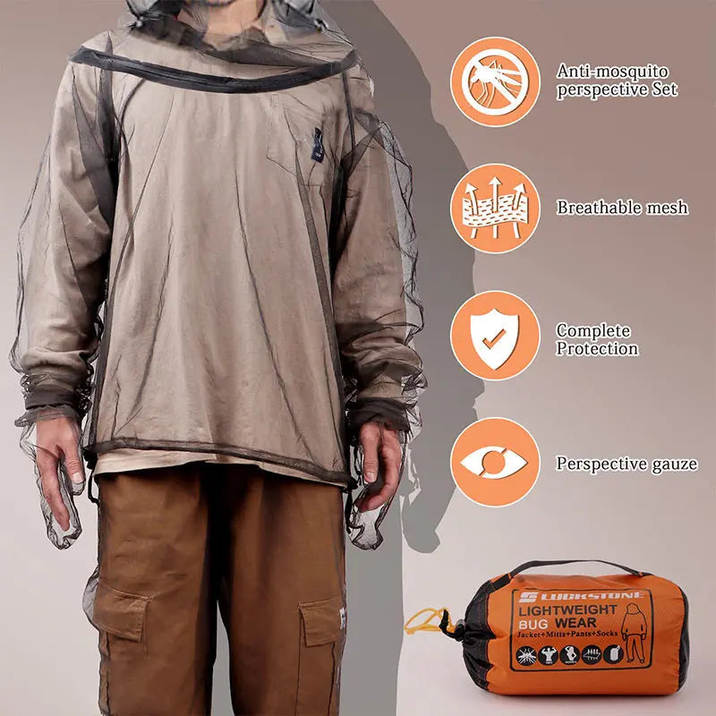 Outdoor Lightweight Anti-Mosquito Jacket & Pants & Shoe Covers & Mitts cetaut