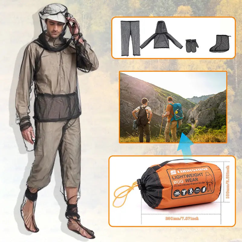 Outdoor Lightweight Anti-Mosquito Jacket & Pants & Shoe Covers & Mitts cetaut