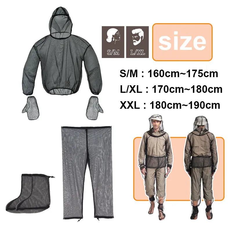 Outdoor Lightweight Anti-Mosquito Jacket & Pants & Shoe Covers & Mitts cetaut