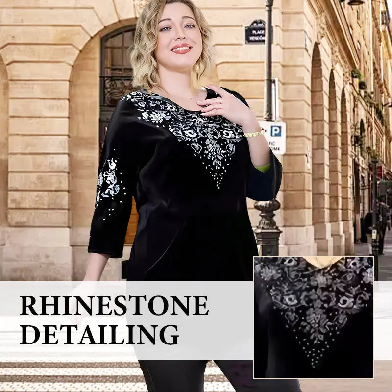 🔥Women's Velvet Rhinestone Top & Pants Set cetaut