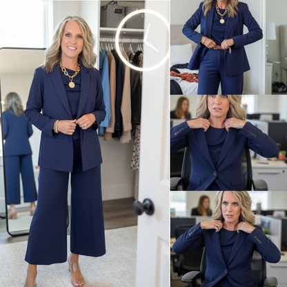 ✨🎅Weihnachtsangebote – Nur für kurze Zeit!⏰Damen Anzug (3-teilig) mit Blazer, weiter Hose und Top